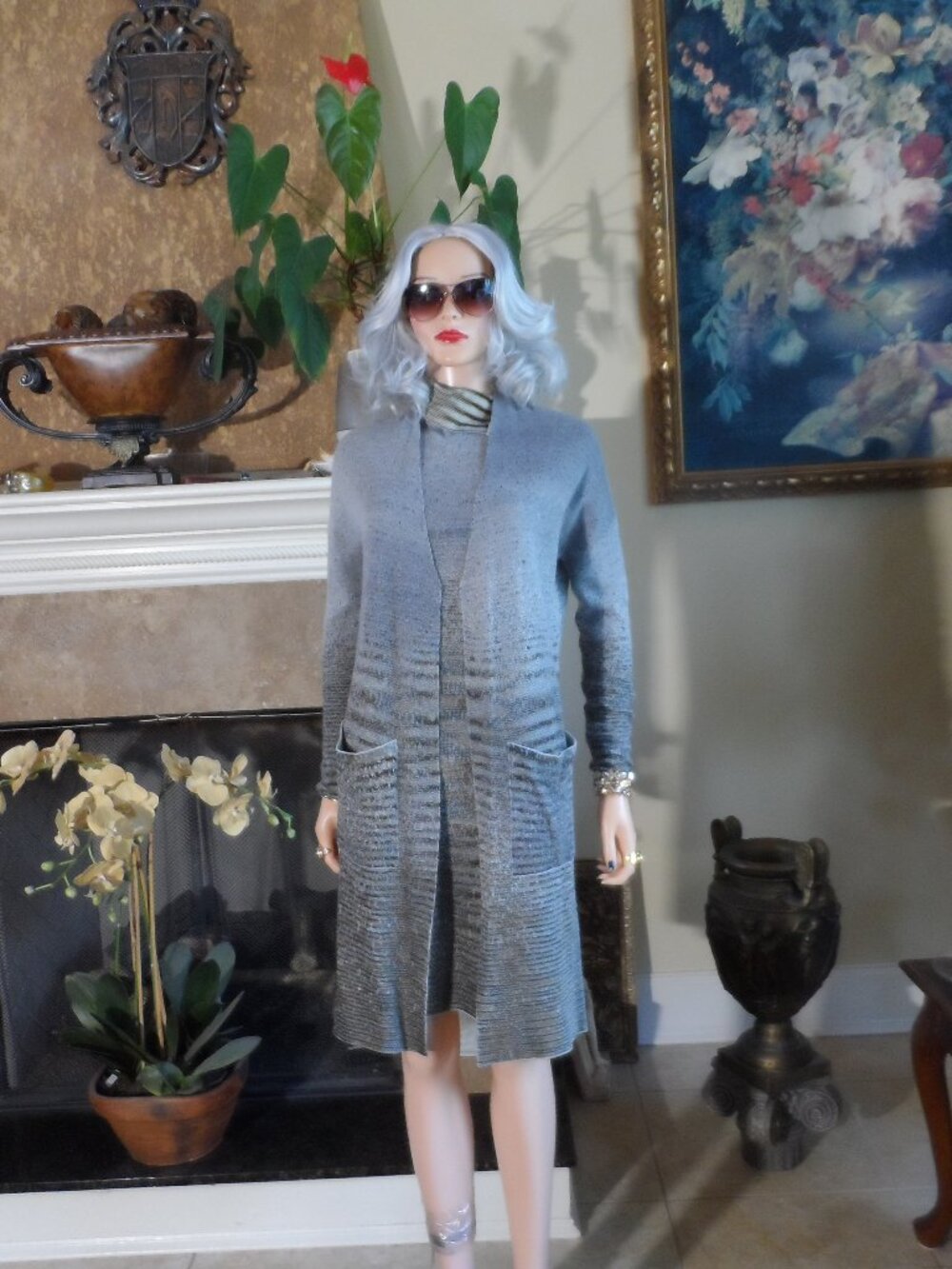 Missoni Gray Multi Print Reversible Knit Dress & Duster Coat Set Size IT 44- 38